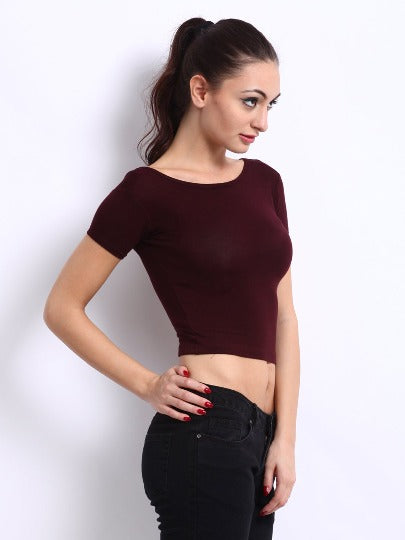 Red Rose Women's Casual Short Sleeves Round Neck Camisole Crop Top