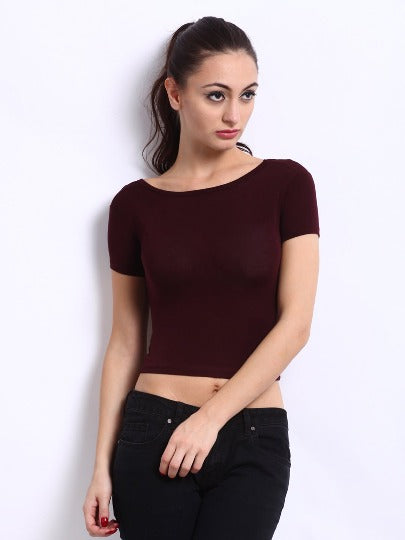 RED ROSE WOMEN'S CASUAL SHORT SLEEVES ROUND NECK CAMISOLE CROP TOP