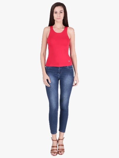Red Rose Women's Cotton U Neck Plain Spaghetti Strap Tank Top A Super Combed Cotton Fabric Slim Fit Camisole for Ladies