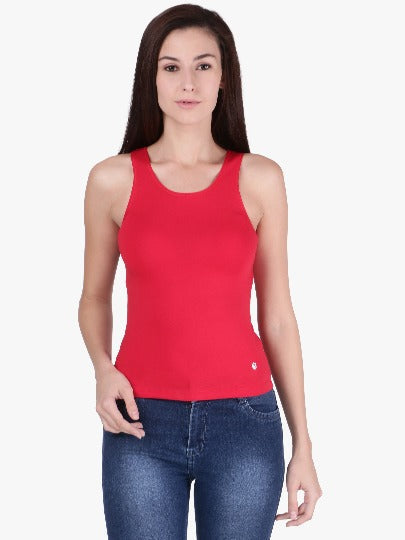 Red Rose Women's Cotton U Neck Plain Spaghetti Strap Tank Top A Super Combed Cotton Fabric Slim Fit Camisole for Ladies