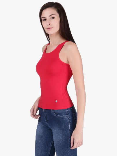 Red Rose Women's Cotton U Neck Plain Spaghetti Strap Tank Top A Super Combed Cotton Fabric Slim Fit Camisole for Ladies