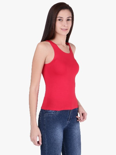 Red Rose Women's Cotton U Neck Plain Spaghetti Strap Tank Top A Super Combed Cotton Fabric Slim Fit Camisole for Ladies
