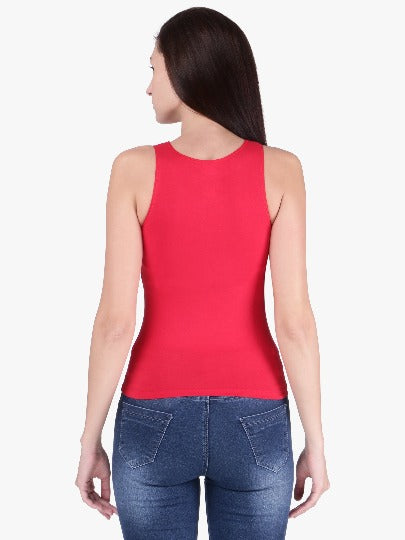 Red Rose Women's Cotton U Neck Plain Spaghetti Strap Tank Top A Super Combed Cotton Fabric Slim Fit Camisole for Ladies