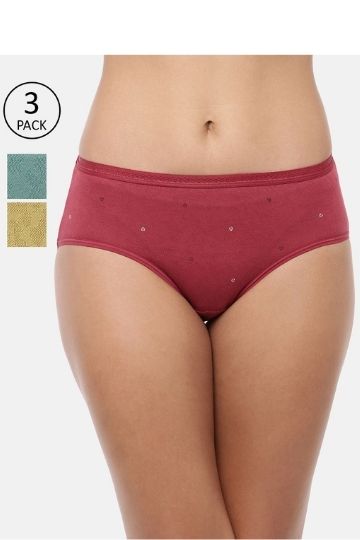Red Rose Alice Women's High Coverage Super Combed Cotton Mid Waist Hipster with Ultrasoft Exposed Waistband (Pack of 3_Colors)