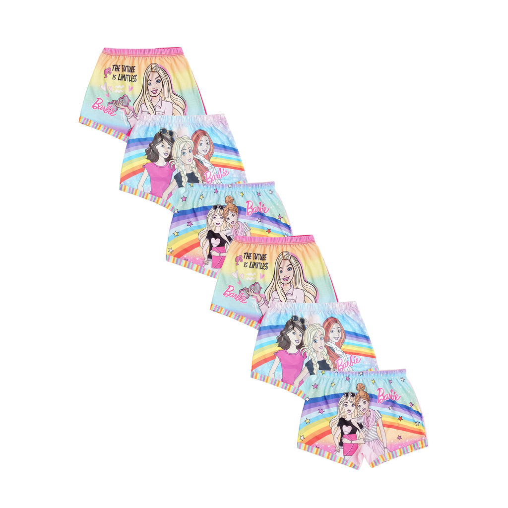 Red Rose Girls' Barbie Rainbow Boxer Shorts  Pack of 6 (The Future Is Limitless Edition) | BABY-154