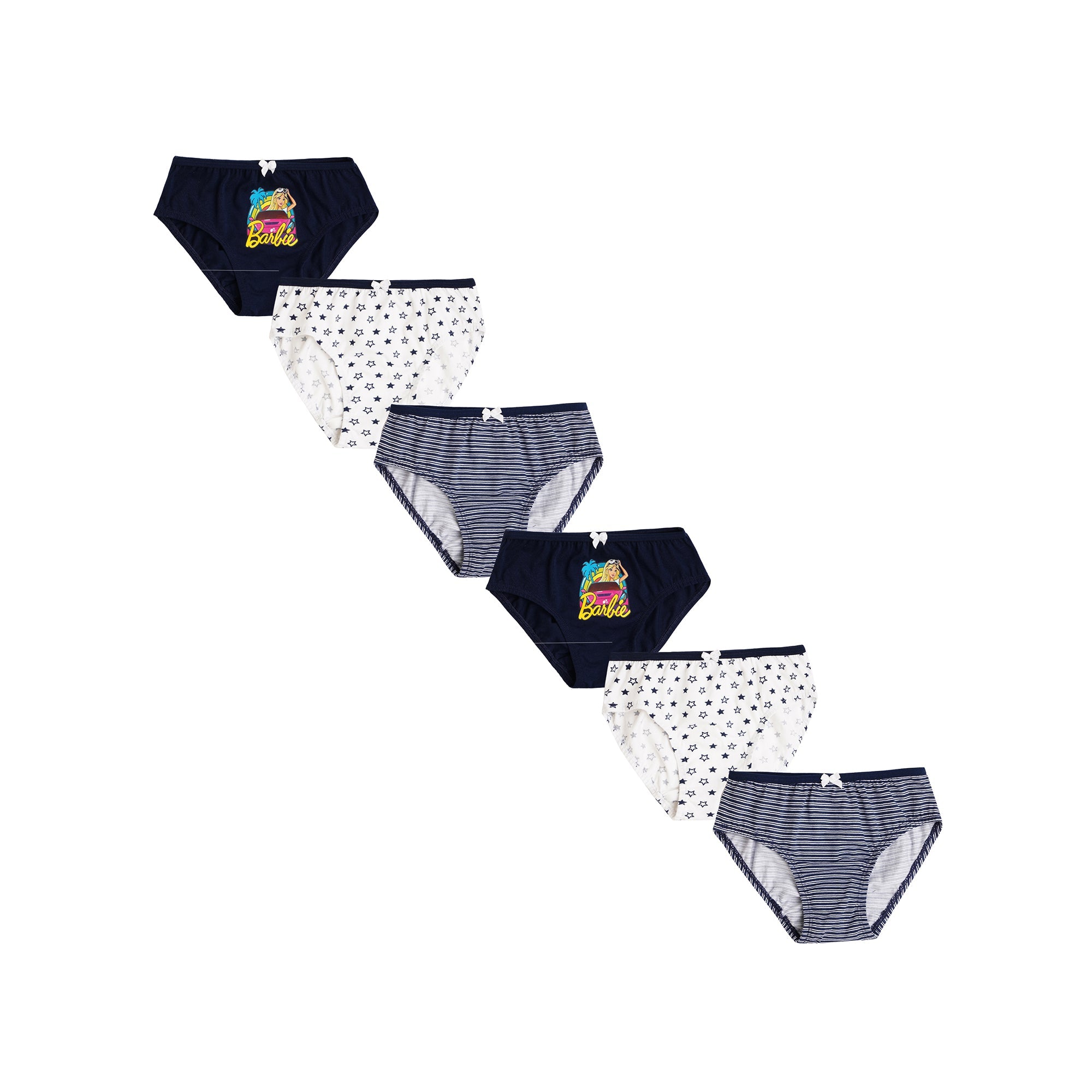 Redrose Girls' Barbie Print & Stripes Cotton Panties – Pack of 6 | Soft & Stylish Briefs for Daily Wear | BABY-61