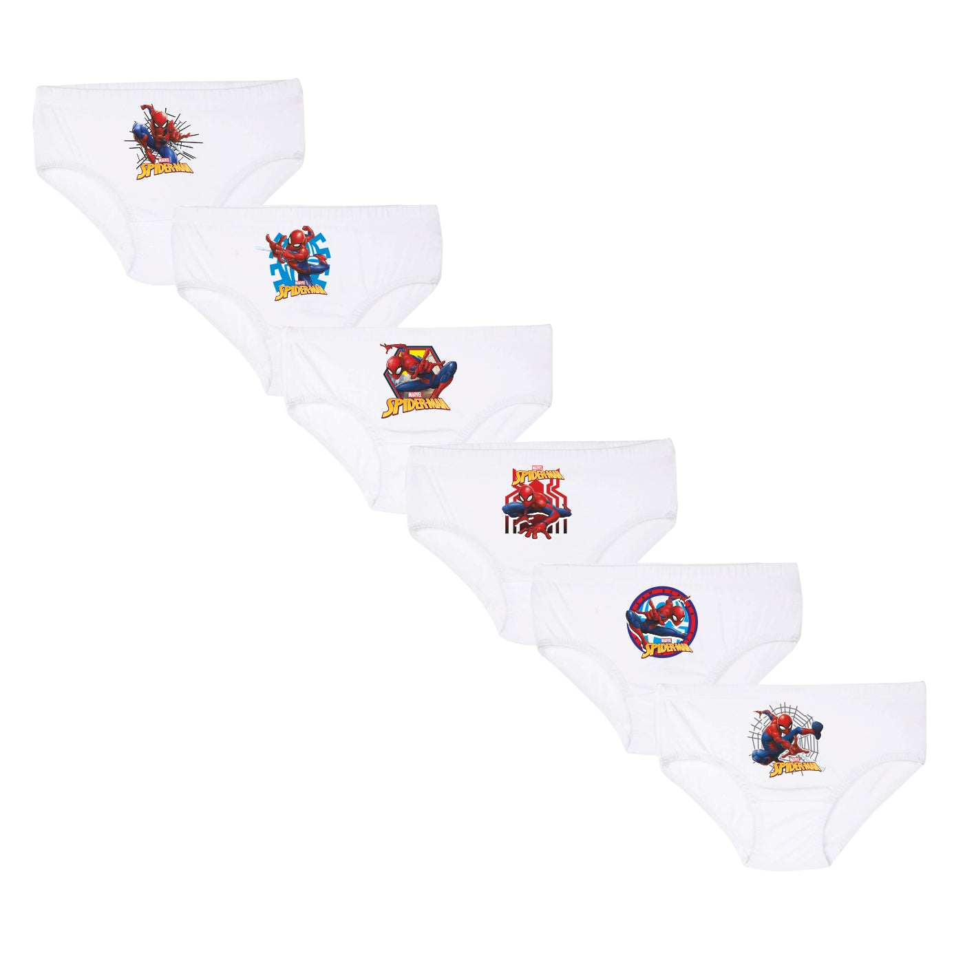 Redrose Boys Cotton Briefs – Pack of 6 | Spiderman Printed White Innerwear | JR-06WH