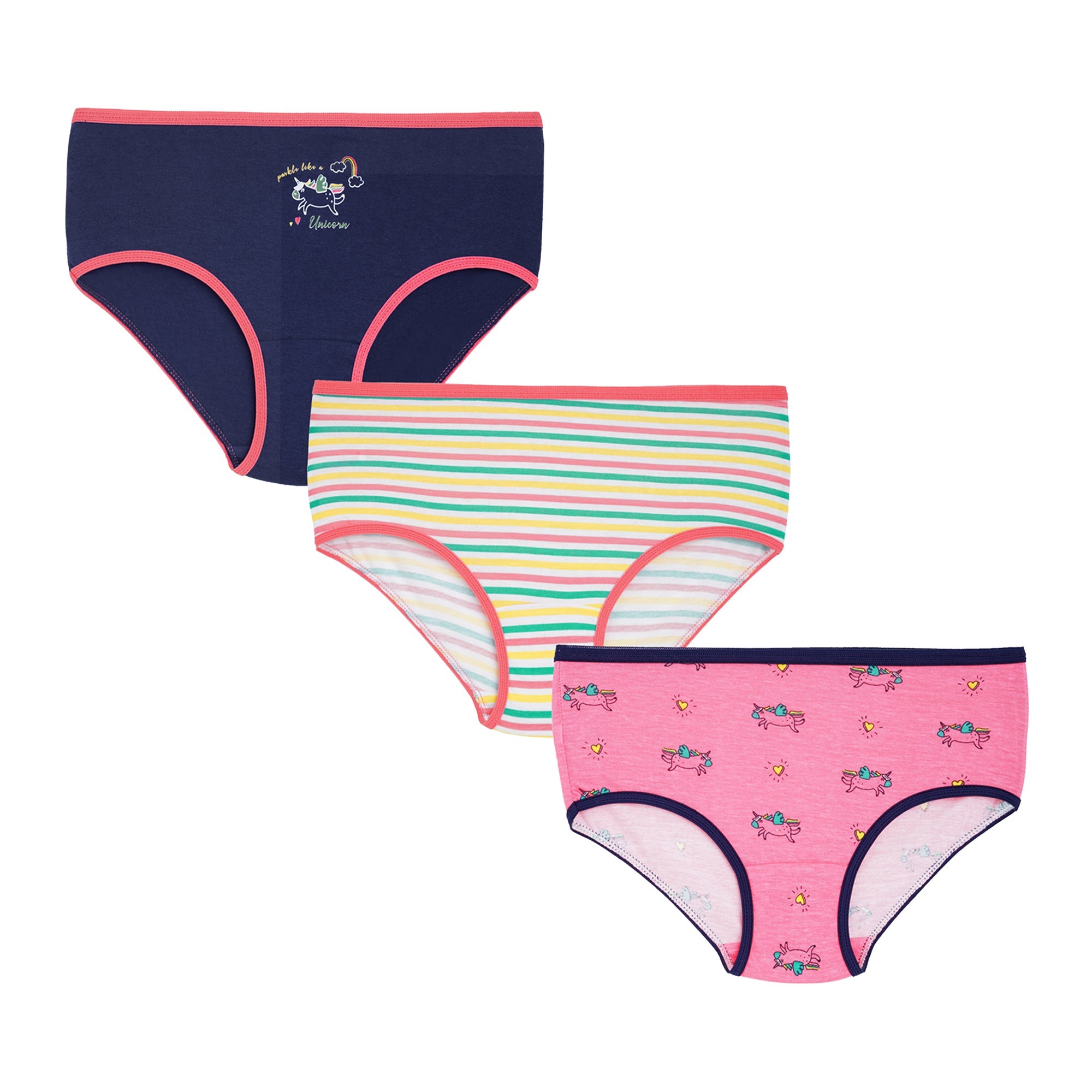 Redrose Girls' Printed & Striped Cotton Panties – Pack of 6 | Colorful Comfort Briefs for Kids | BABY-56