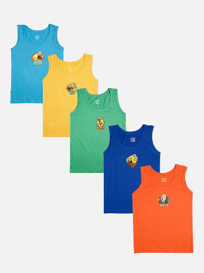 Redrose Motu Patlu Boys Cotton Vests🎉  – Pack of 5 | Colorful Cartoon Sleeveless Innerwear | VEST_1005CL