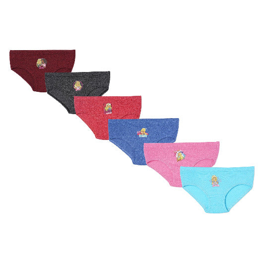 Red Rose Girls' Cotton Briefs Pack of 6 – Solid Colors with Barbie Prints | BABY-150