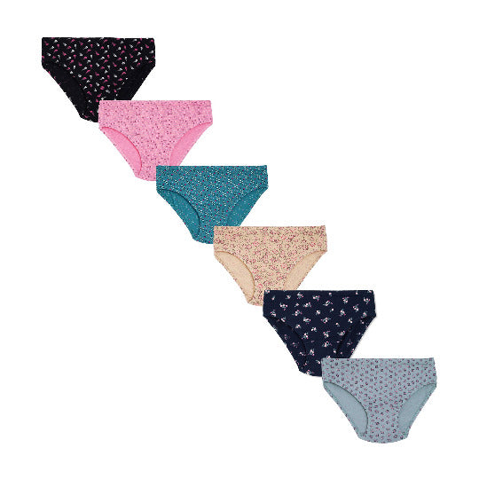 Redrose Girls' Printed Briefs Pack of 6 – Soft Cotton Innerwear for Kids (Multicolor) | BABY-70