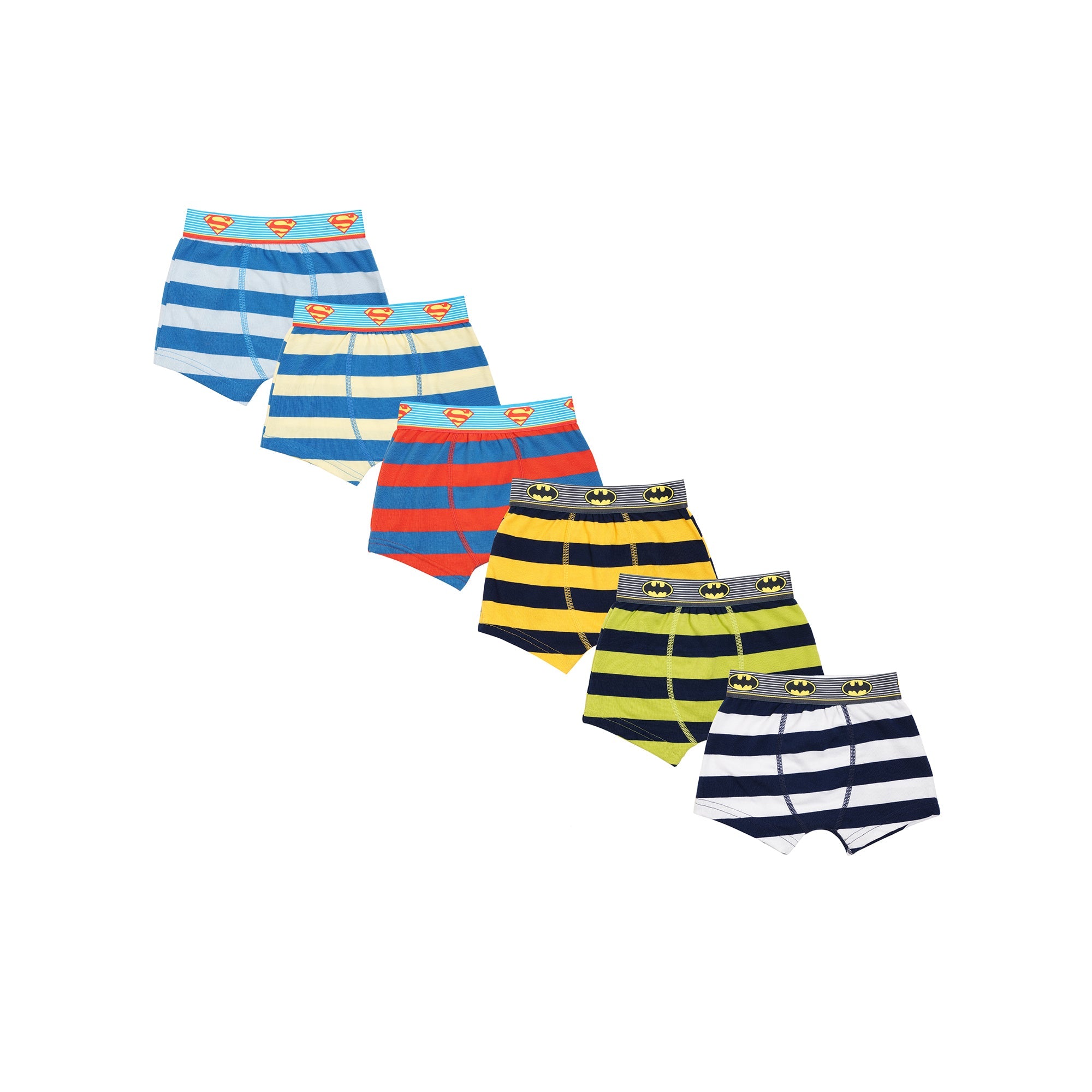 Redrose Superhero Striped Boys’ Briefs – Pack of 6 | Batman & Superman Waistbands | JR-80