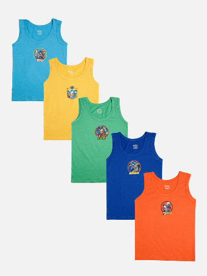 🦸‍♂️ Redrose Justice League Boys Cotton Vests – Pack of 5 | Superhero Printed Sleeveless Innerwear | VEST_1005CL