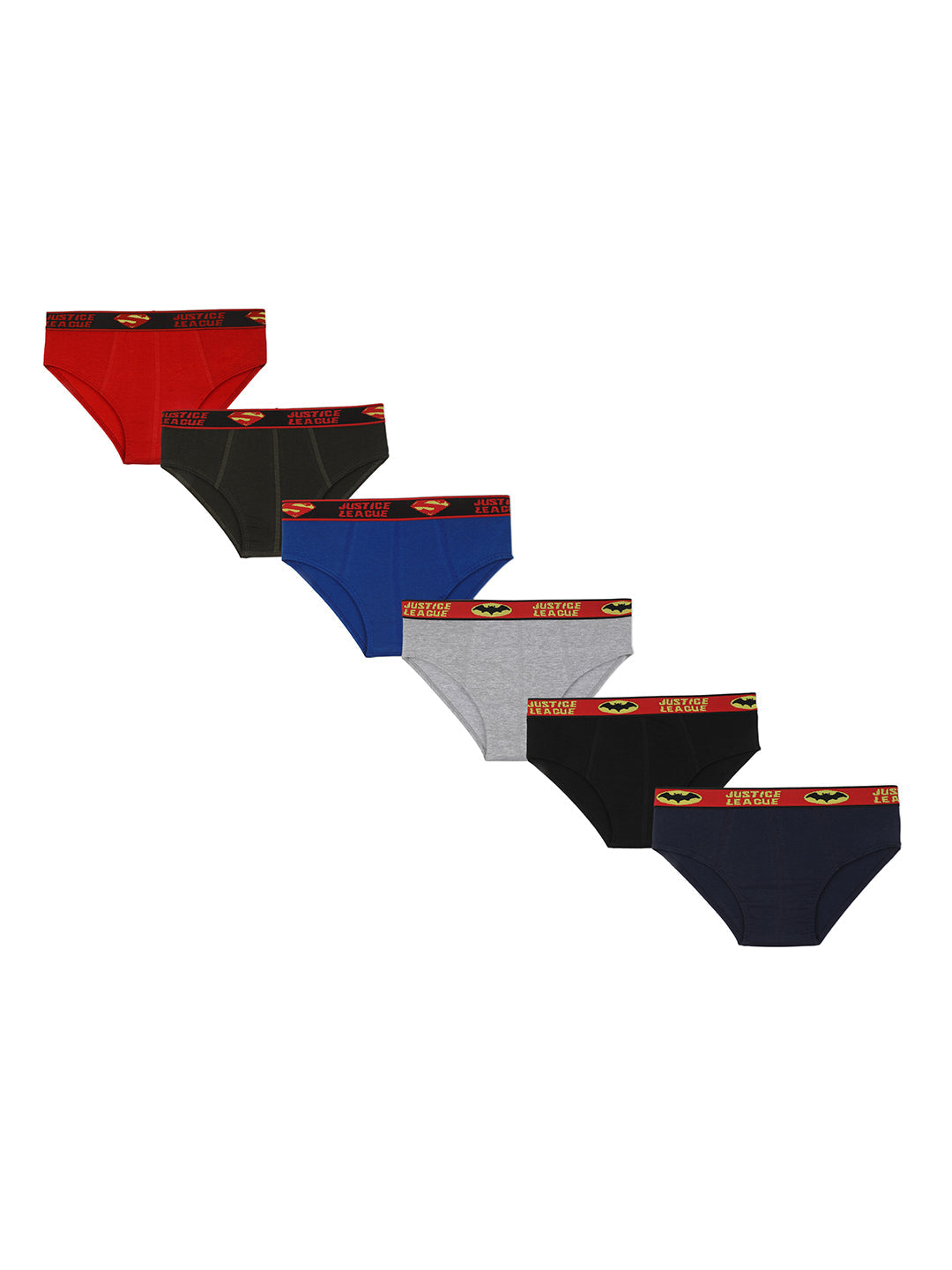 Redrose Justice League Boys' Briefs – Pack of 6 | Superman & Batman Waistbands | JR-78