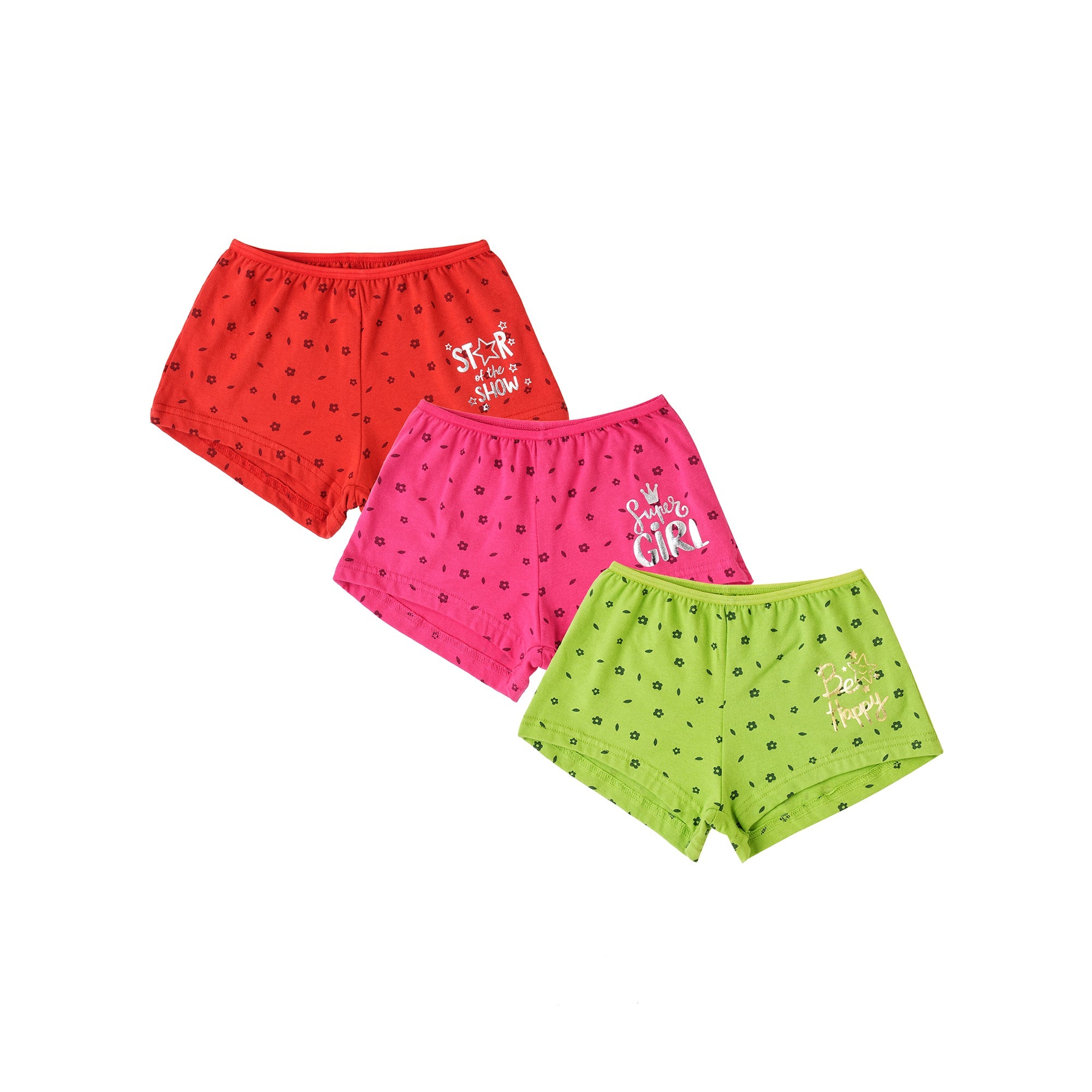Red Rose Girls' Cotton Printed Boxer Shorts – Pack of 3 (Smart Girl Edition) | BABY-155