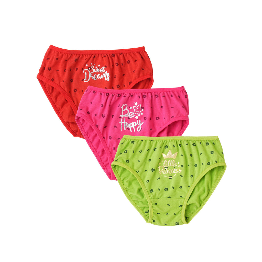 Red Rose Girls' Cotton Printed Briefs – Pack of 3 (Be Happy Edition) | BABY-156