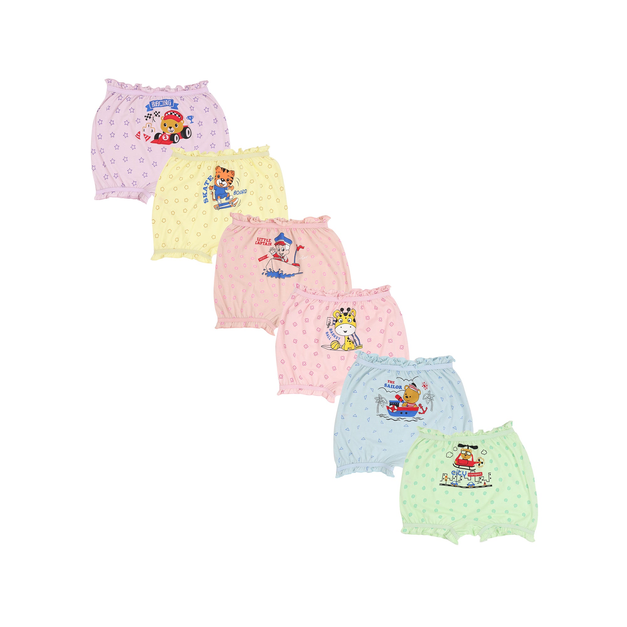 BLM 244|Redrose Girls' Cartoon Print Bloomers – Pack of 6 | Soft Cotton Comfort for Everyday Wear 🦄🌈