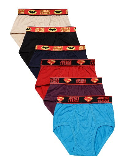 Redrose Justice League Boys’ Briefs – Pack of 6 | Batman & Superman Waistband Prints | JR-50