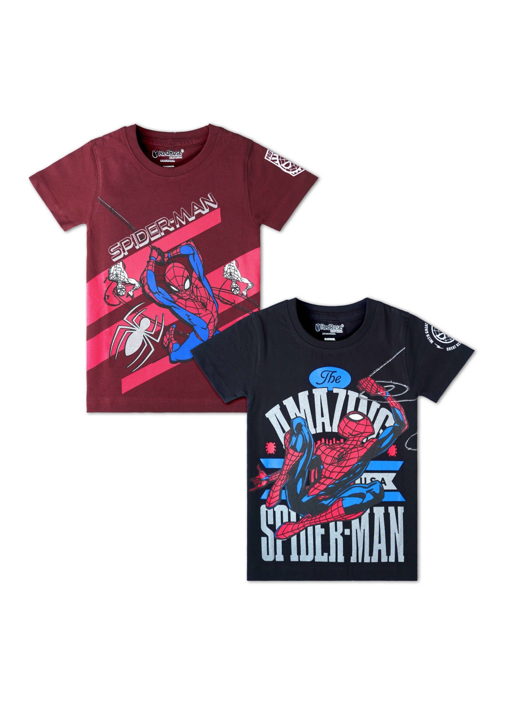 TS 27 Cartoon, Printed Cotton Regular T Shirt (MAROON & BLACK Pack of 2)