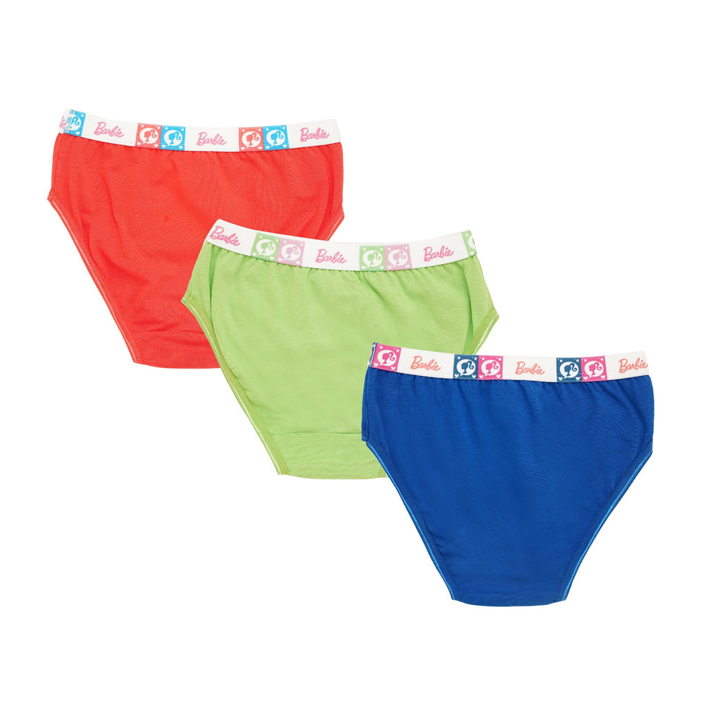 Red Rose Girls' Cotton Elastane Briefs Pack of 6 – Solid Colors with Barbie Waistband & Prints | BABY-108