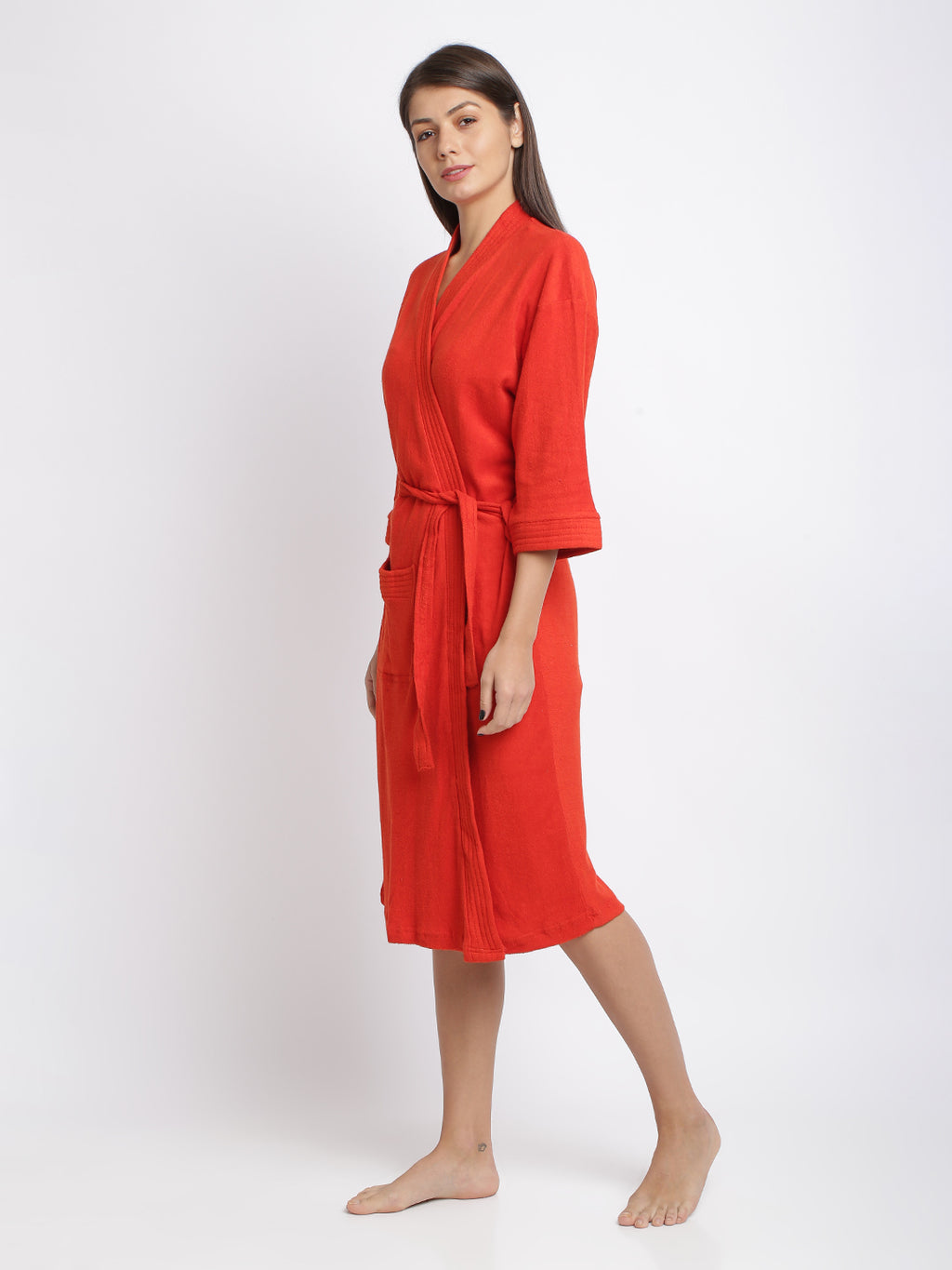 Unisex Soft Knee-Length Bathrobe with Belt, Comfortable Loungewear