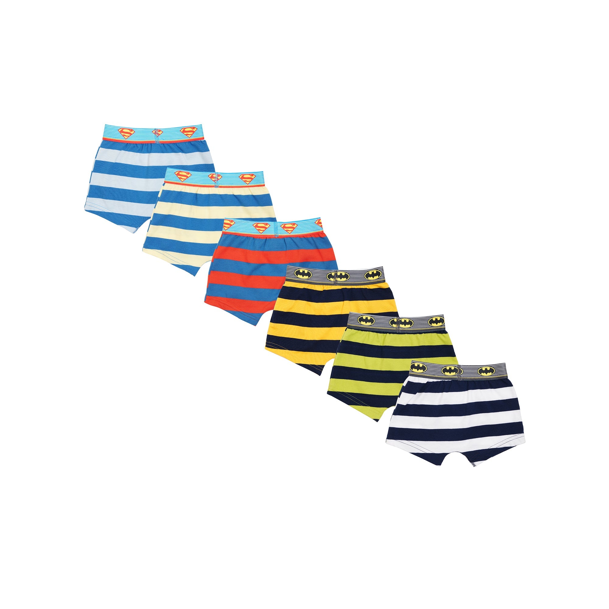 Redrose Superhero Striped Boys’ Briefs – Pack of 6 | Batman & Superman Waistbands | JR-80
