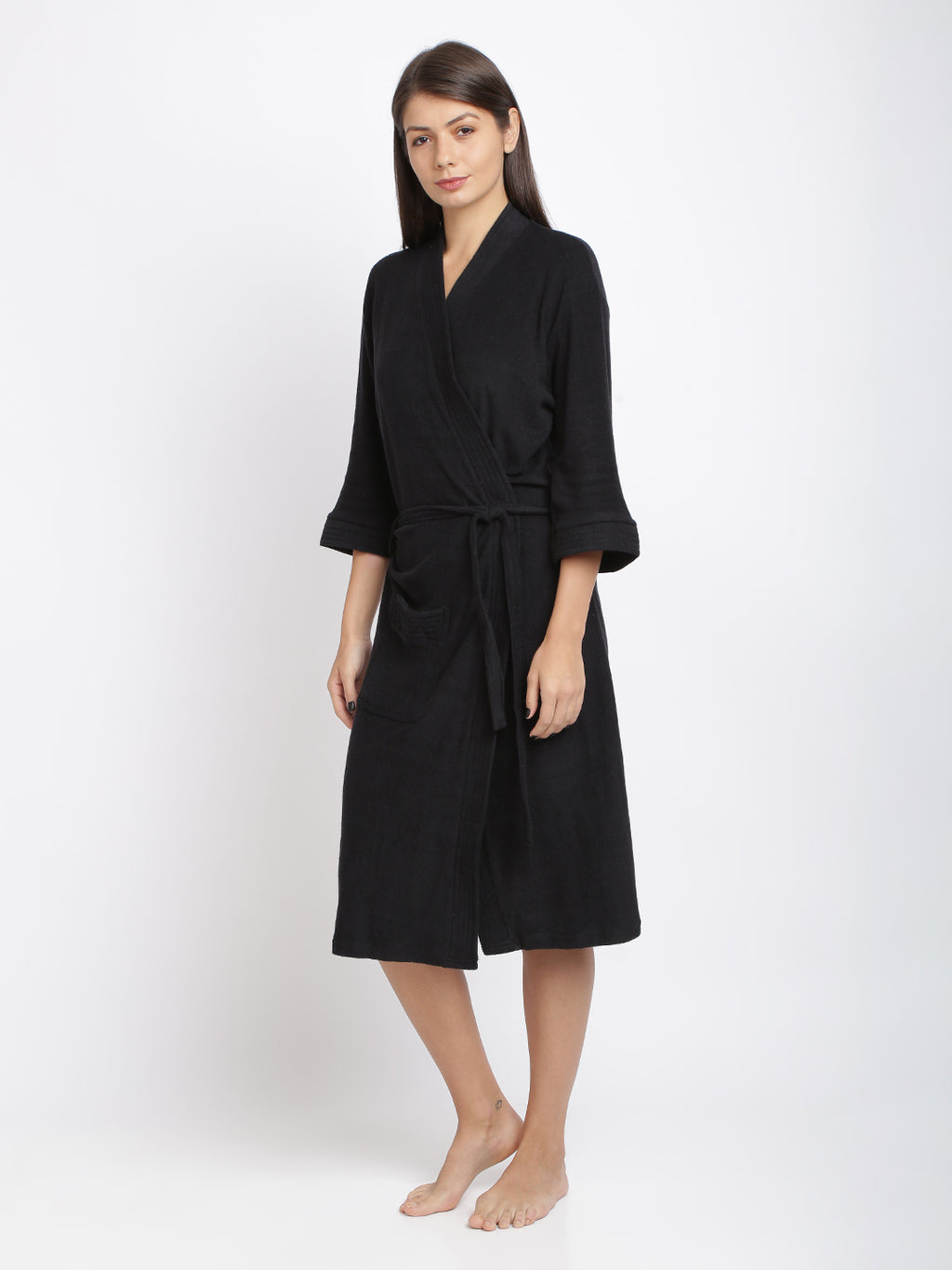 Unisex Soft Knee-Length Bathrobe with Belt, Comfortable Loungewear