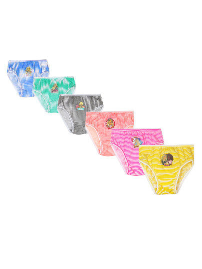 Red Rose Girls' Cotton Elastane Innerwear Briefs – Pack of 6 Barbie Striped Printed Panties | BABY-143