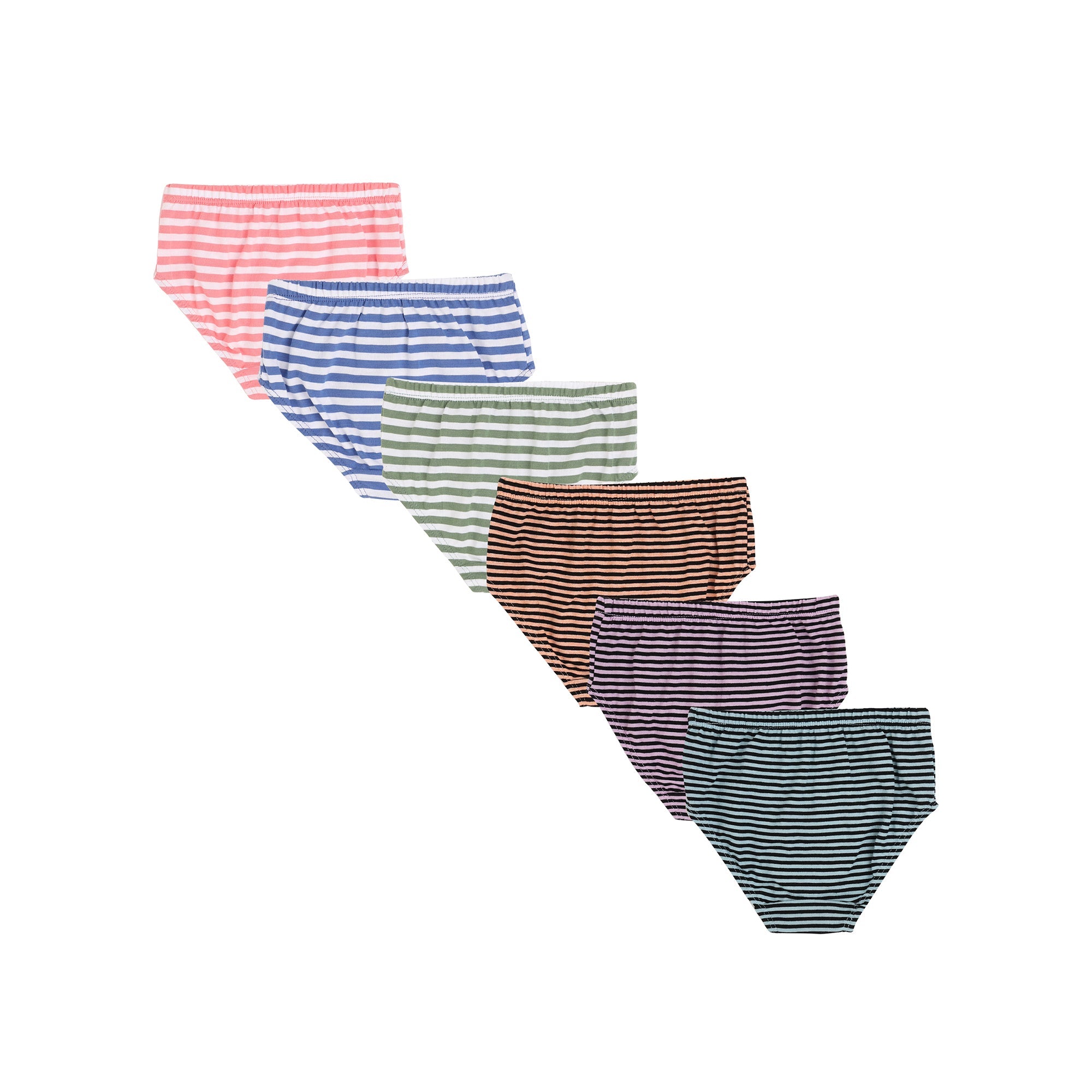 Redrose Girls' Striped Cotton Panties – Pack of 6 | Multicolor Comfort Fit Briefs for Daily Wear | BABY-60