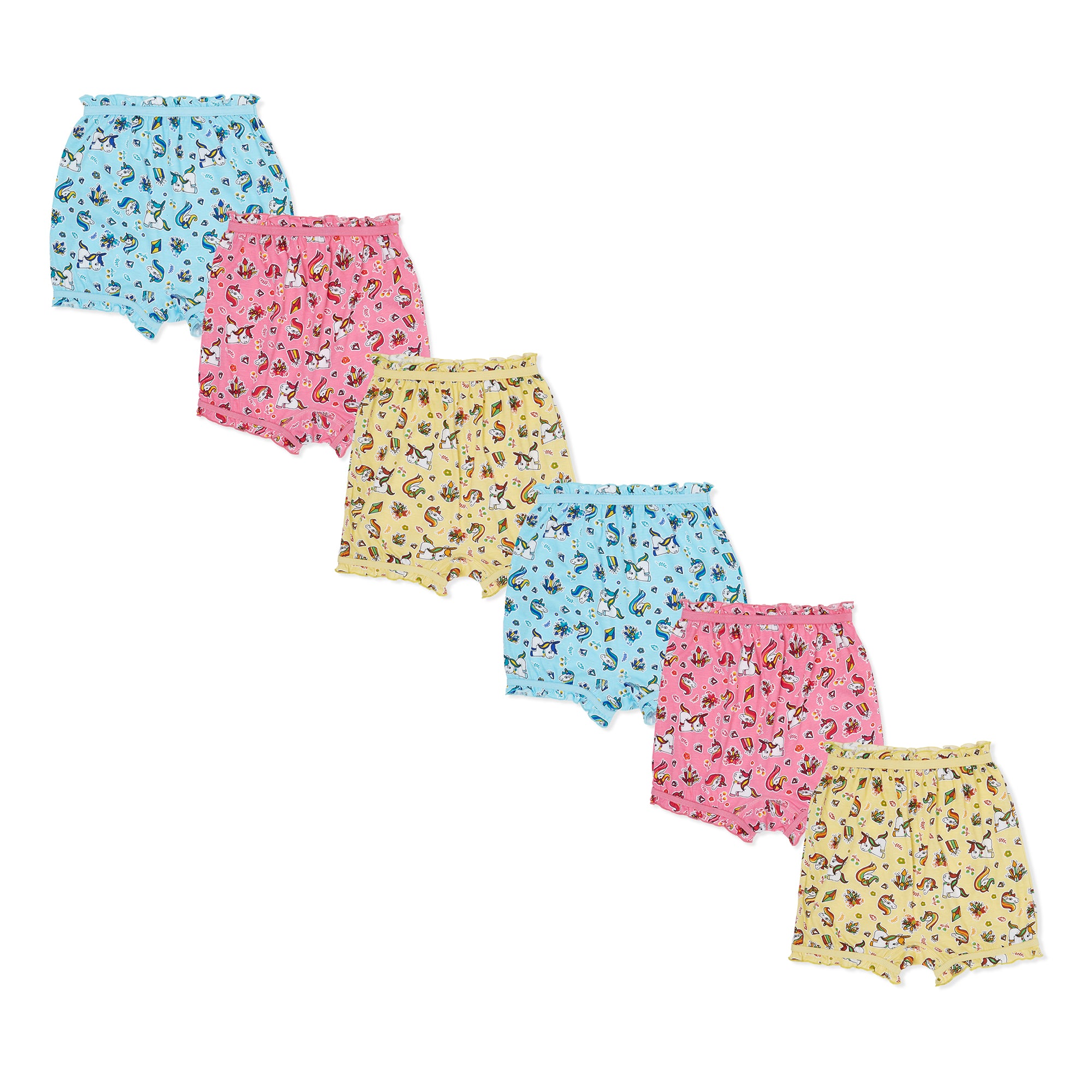 Redrose Girls' Cartoon Print Bloomers – Pack of 6 | Soft Cotton Comfort for Everyday Wear 🦄🌈 | BLM-237