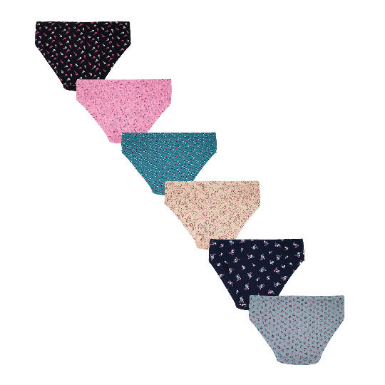 Redrose Girls' Printed Briefs Pack of 6 – Soft Cotton Innerwear for Kids (Multicolor) | BABY-70