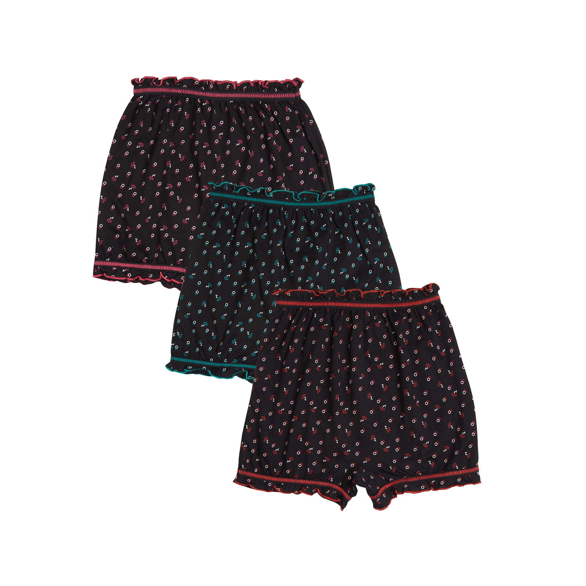 Redrose Girls' Printed Cotton Bloomers – Pack of 6 | Black Base with Frill Hem 🌙✨ | BLM-228