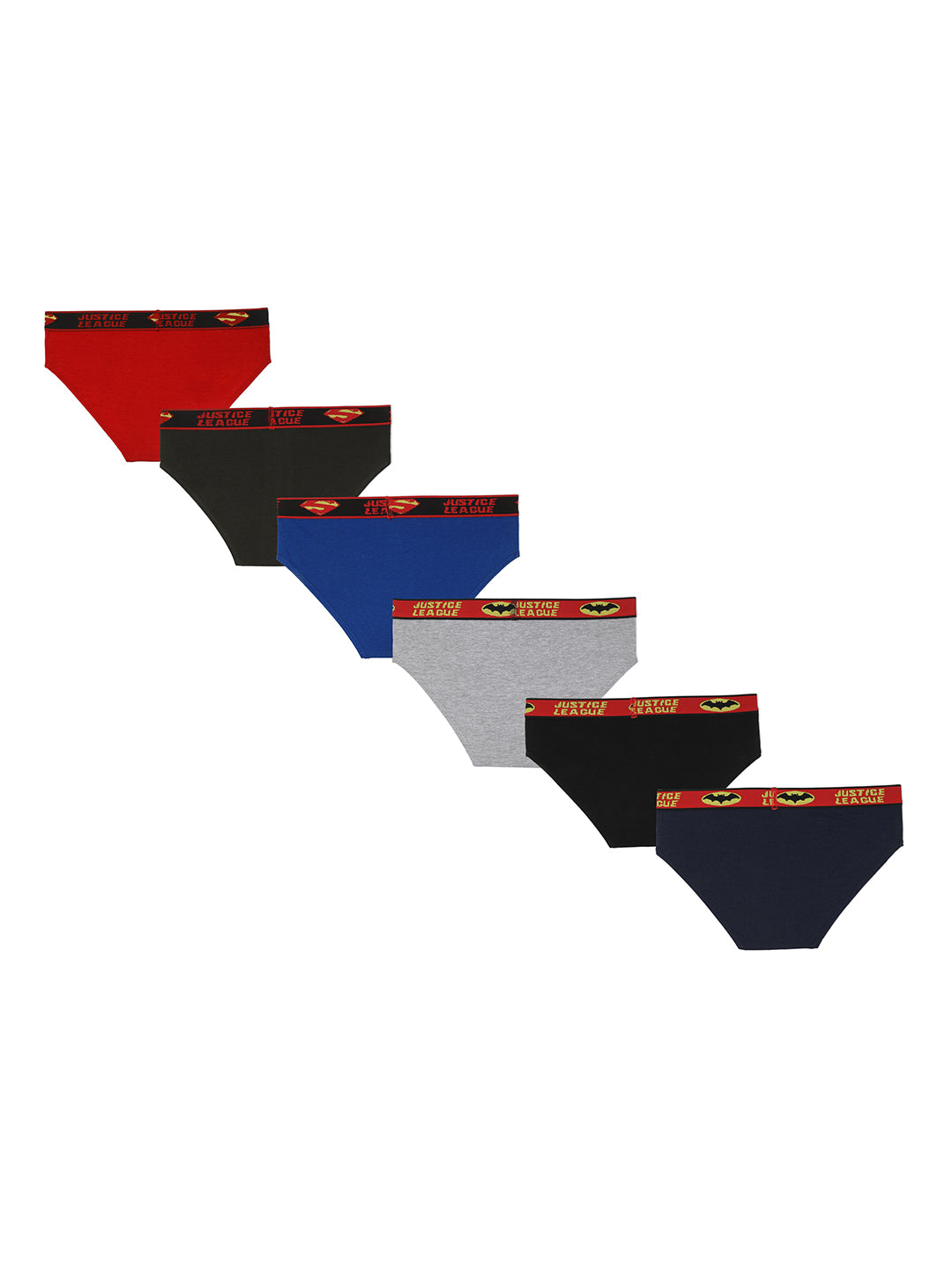 Redrose Justice League Boys' Briefs – Pack of 6 | Superman & Batman Waistbands | JR-78