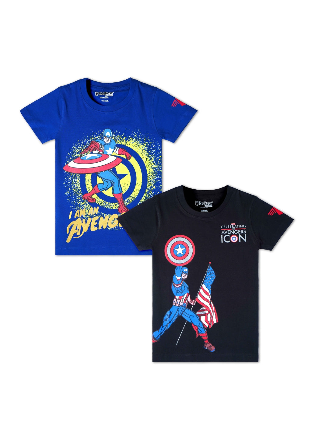 TS 30 Cartoon, Printed Cotton Regular T Shirt (BLACK & BLUE Pack of 2)