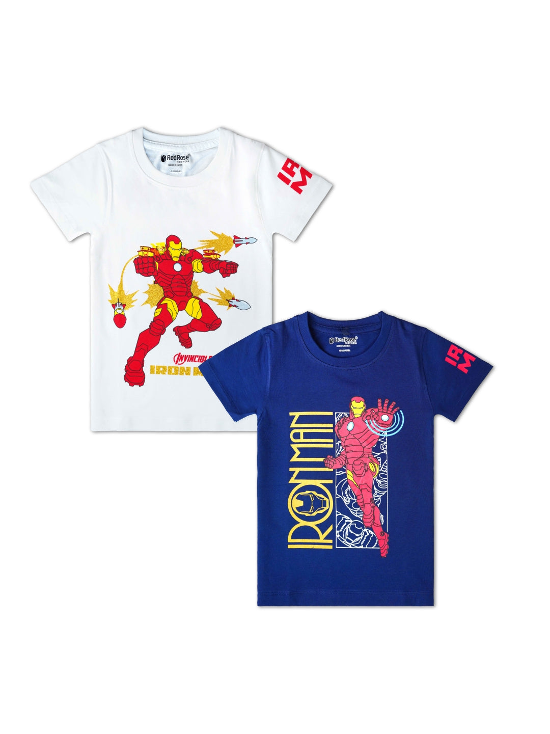 TS 33 Cartoon, Printed Cotton Regular T Shirt (WHITE & BLUE Pack of 2)