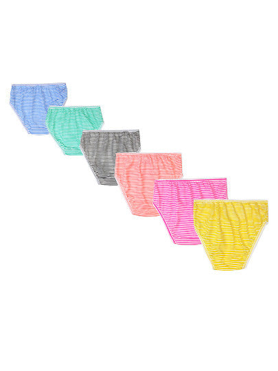 Red Rose Girls' Cotton Elastane Innerwear Briefs – Pack of 6 Barbie Striped Printed Panties | BABY-143