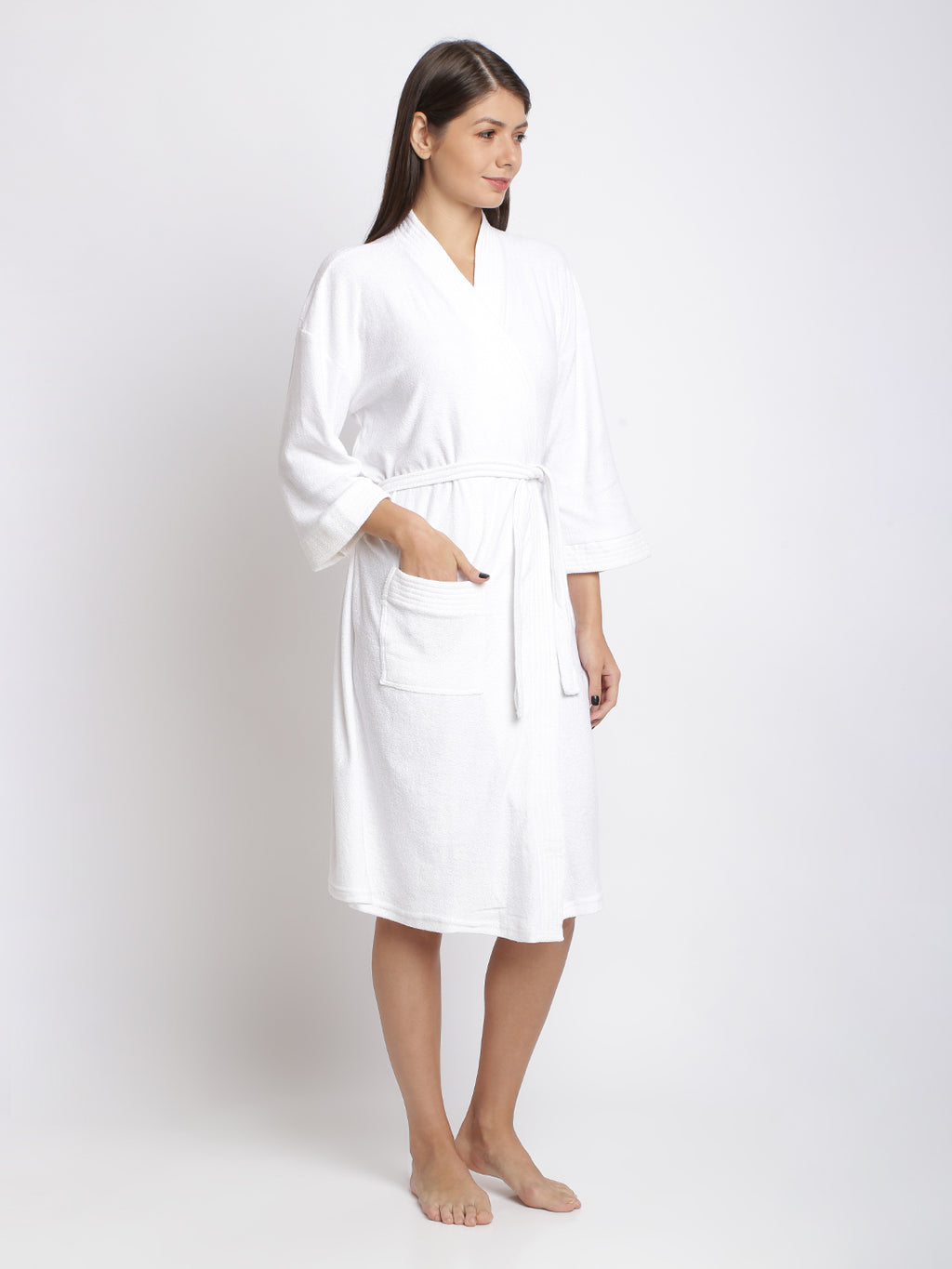 Unisex Soft Knee-Length Bathrobe with Belt, Comfortable Loungewear