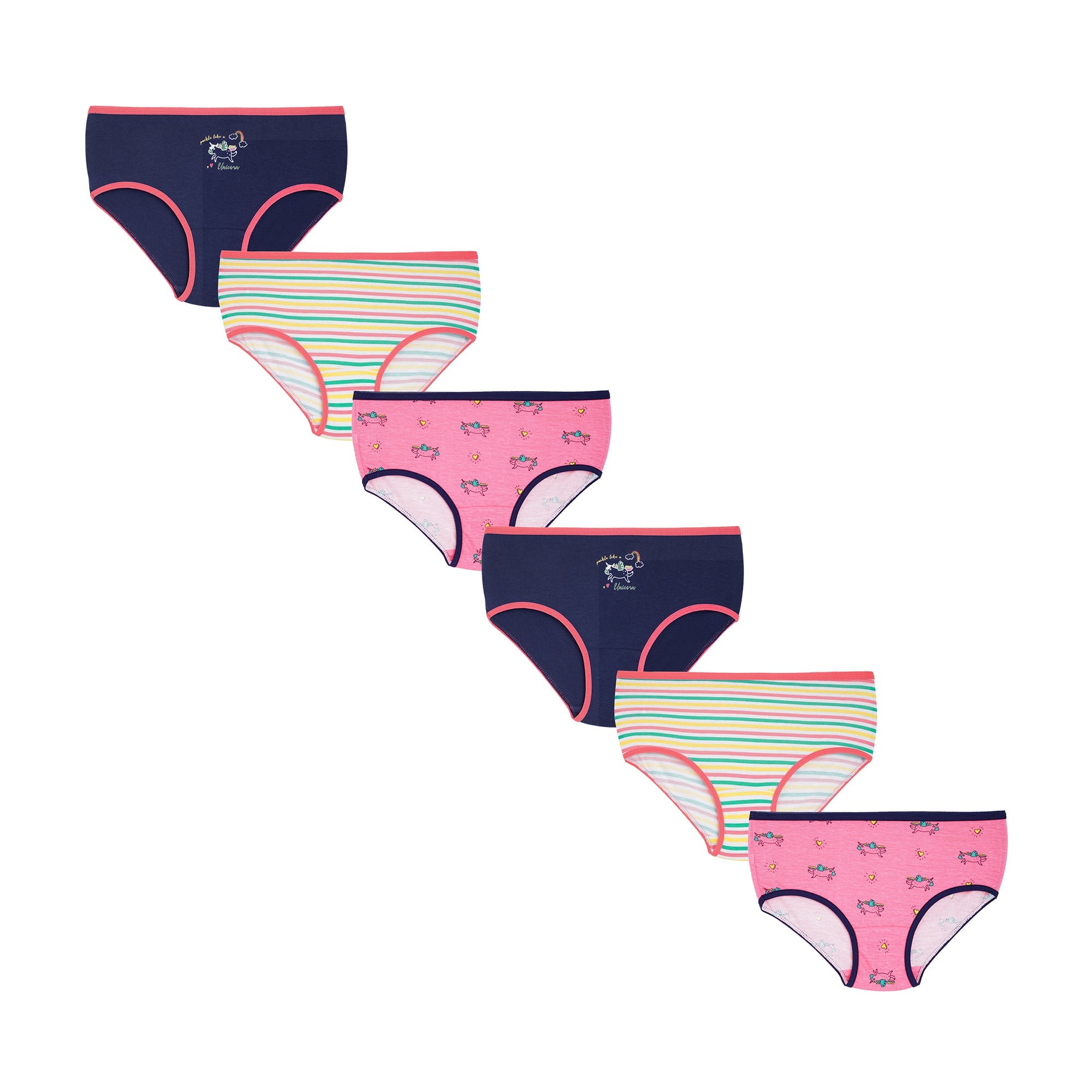 Redrose Girls' Printed & Striped Cotton Panties – Pack of 6 | Colorful Comfort Briefs for Kids | BABY-56