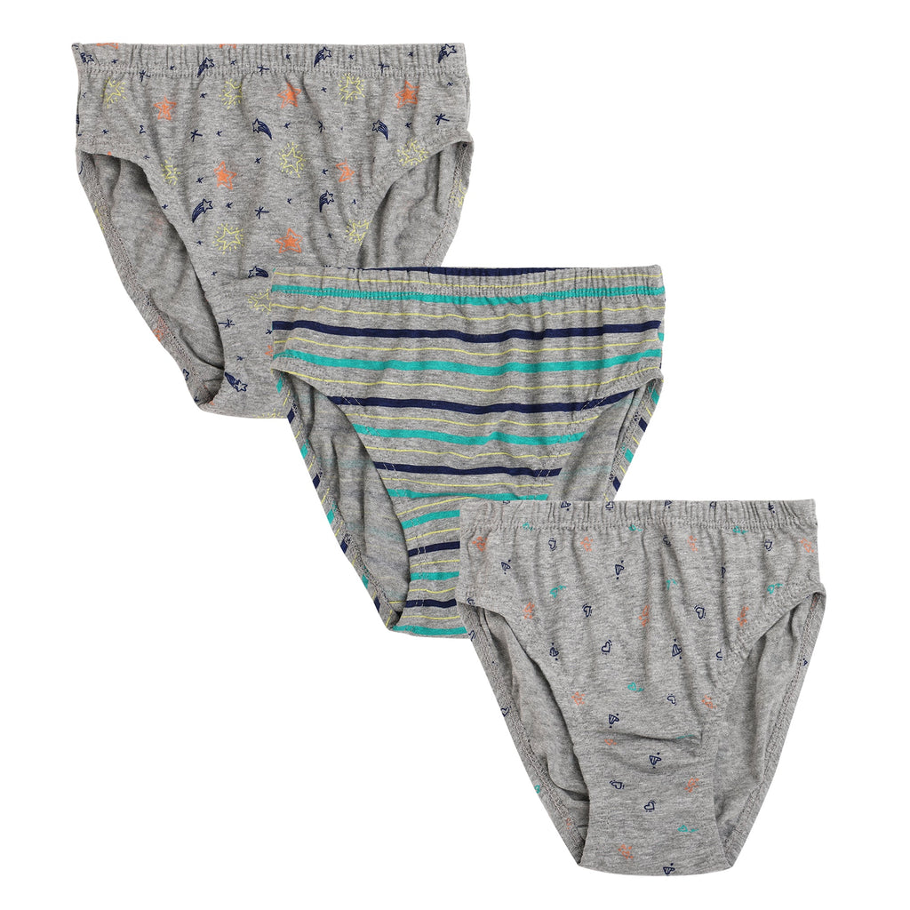 Redrose Boys' Briefs Pack of 6 – Soft Cotton Printed Innerwear for Kids (Assorted Grey & Stripes) | BABY-71
