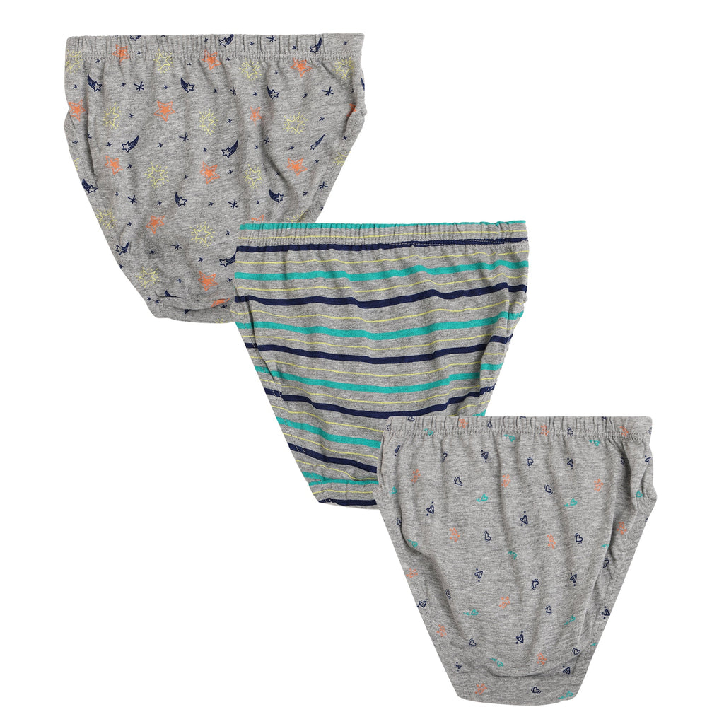 Redrose Boys' Briefs Pack of 6 – Soft Cotton Printed Innerwear for Kids (Assorted Grey & Stripes) | BABY-71