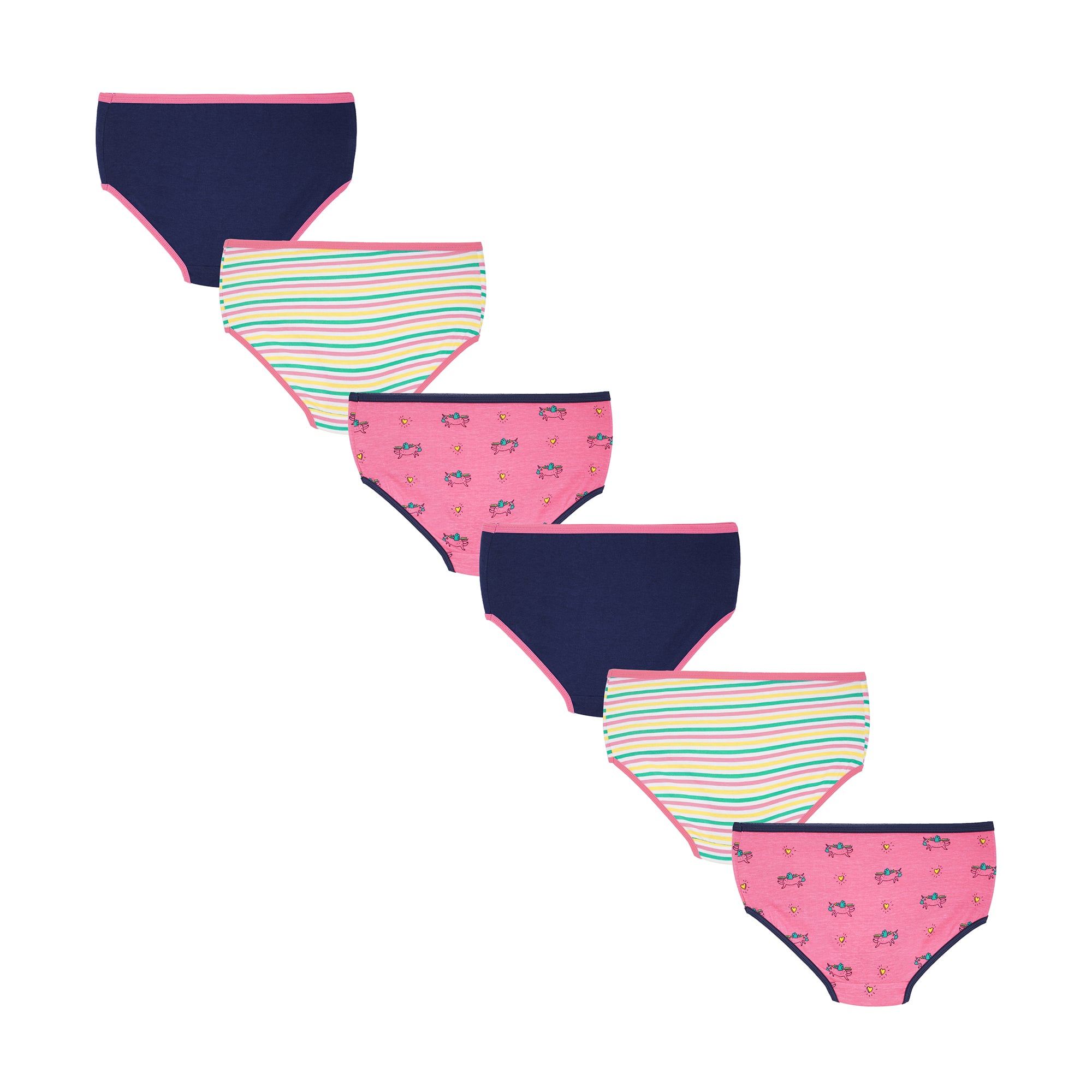 Redrose Girls' Printed & Striped Cotton Panties – Pack of 6 | Colorful Comfort Briefs for Kids | BABY-56