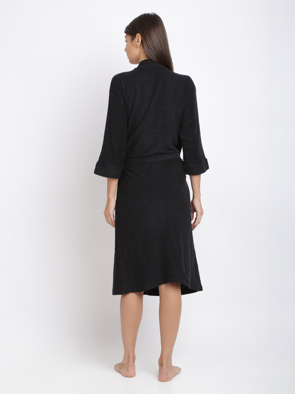 Unisex Soft Knee-Length Bathrobe with Belt, Comfortable Loungewear