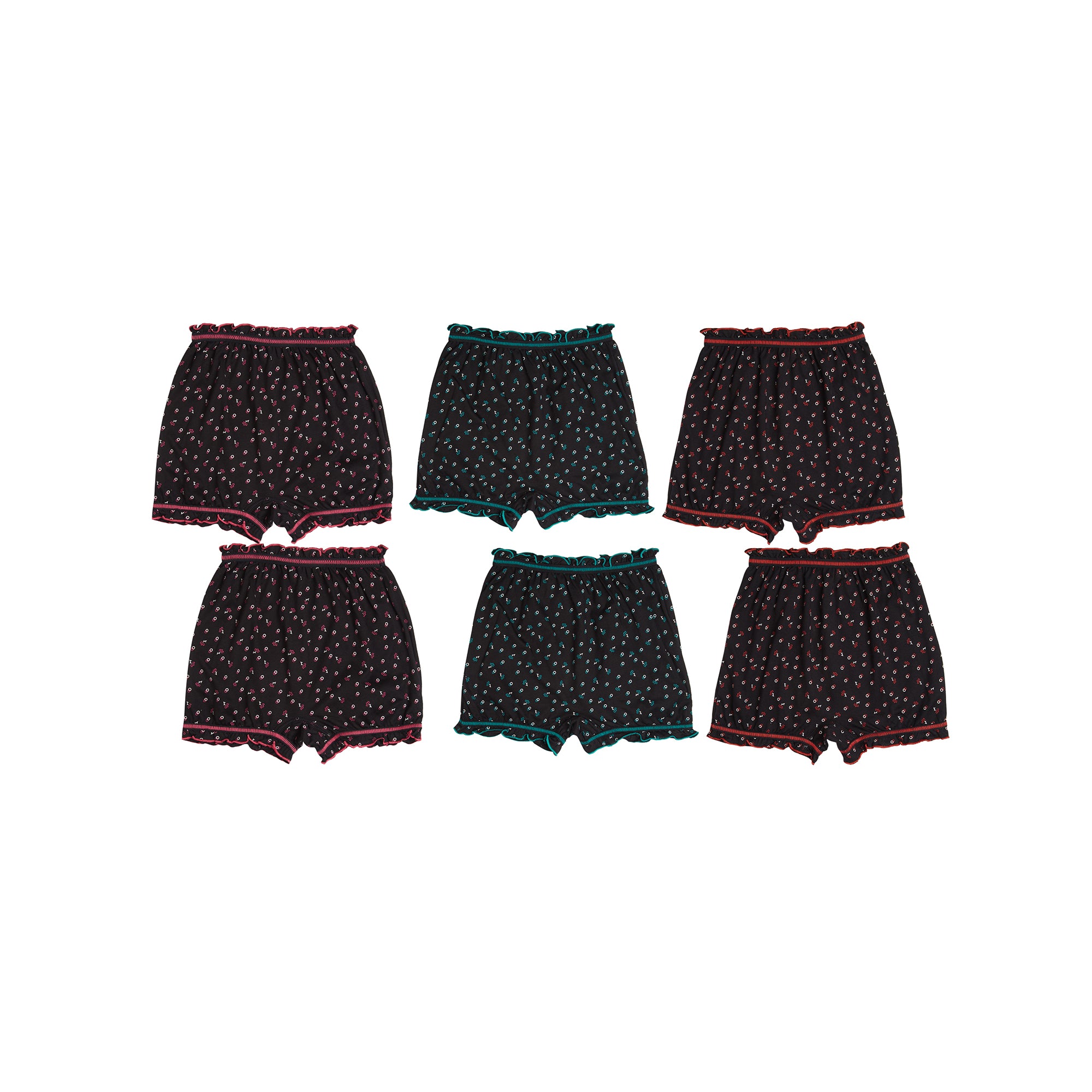 Redrose Girls' Printed Cotton Bloomers – Pack of 6 | Black Base with Frill Hem 🌙✨ | BLM-228
