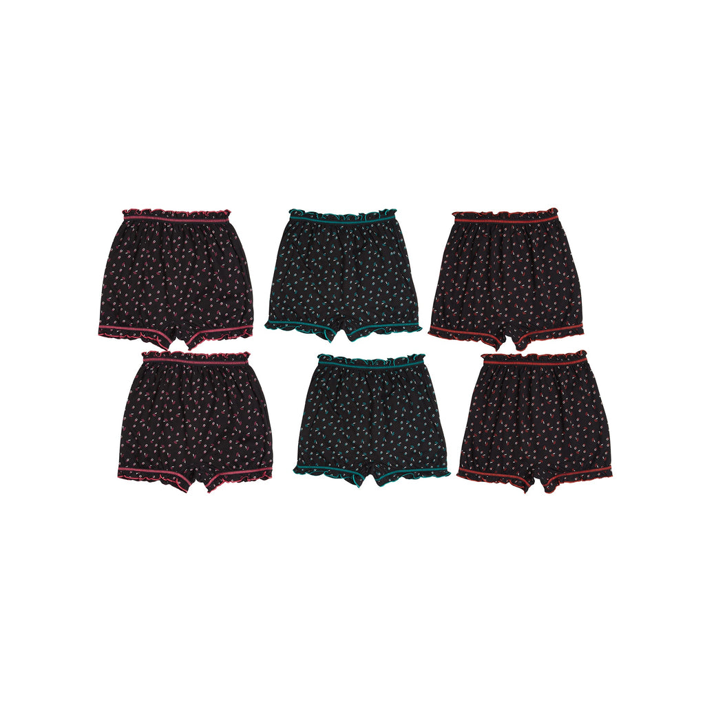 Redrose Girls' Printed Cotton Bloomers – Pack of 6 | Black Base with Frill Hem 🌙✨ | BLM-228