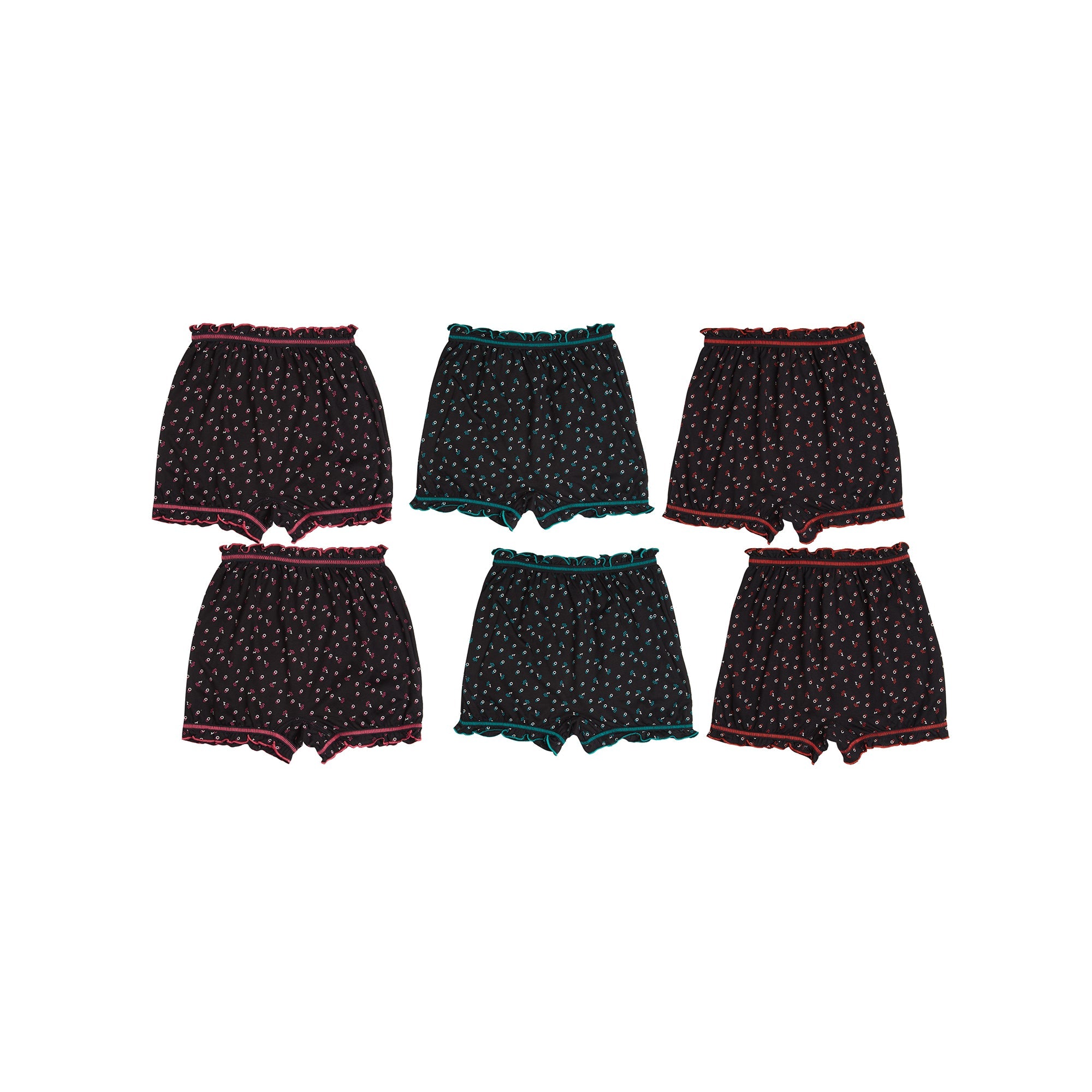 Redrose Girls' Printed Cotton Bloomers – Pack of 6 | Black Base with Frill Hem 🌙✨ | BLM-228