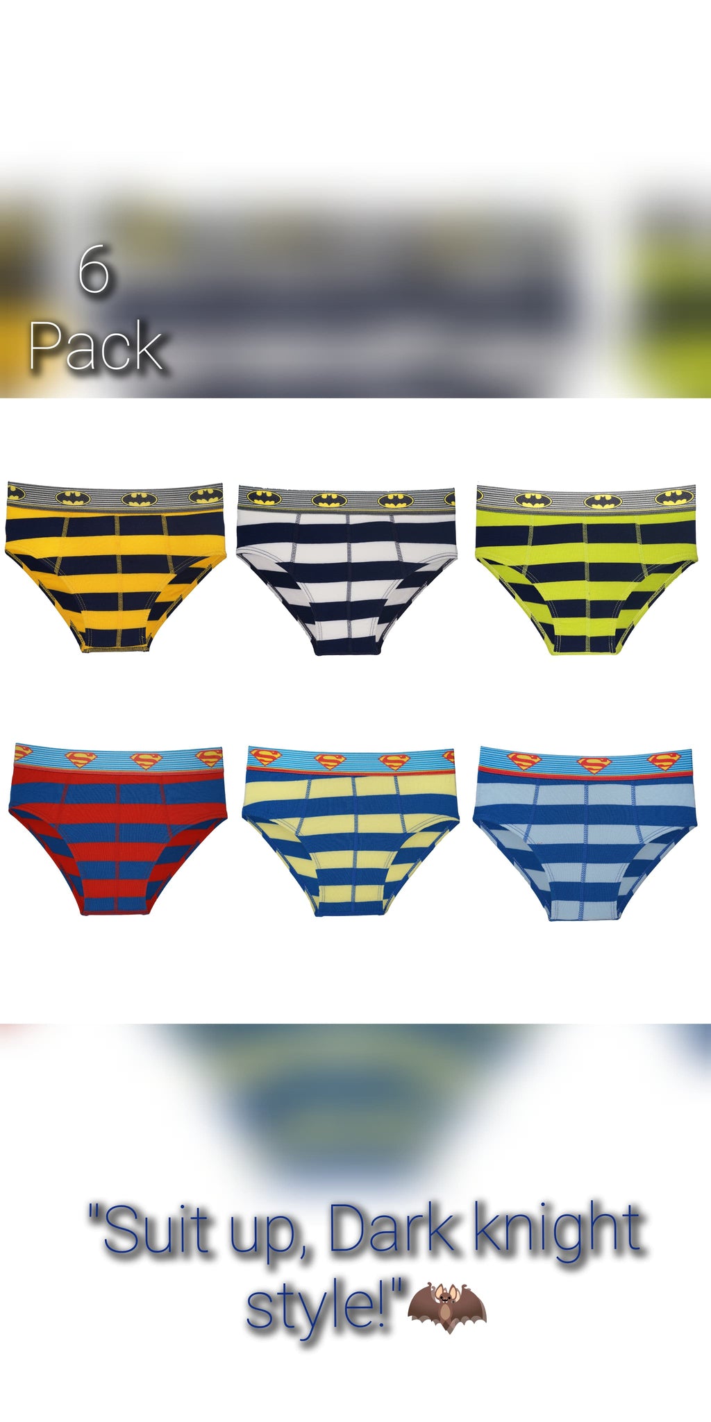 Boys' Batman Striped Briefs (Pack of 6) – Cotton Lycra with Logo Waistband | JR-81