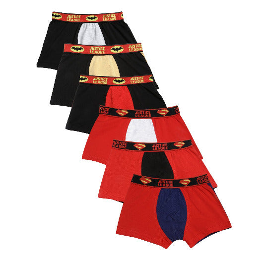 Redrose Boys Innerwear Justice League Boxer Briefs – Pack of 6 | Batman & Superman Waistband Edition | JR-94