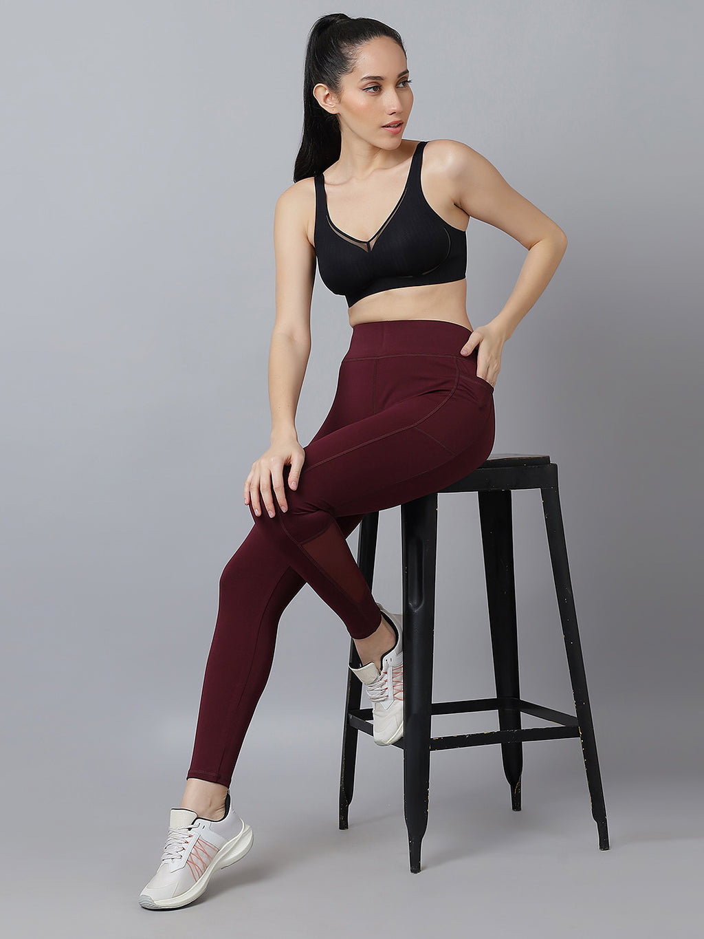 Active 001 High-Rise Yoga Leggings for Women, Flattering Fit Workout Tights with 4-Way Stretch Poly-Spandex & Mobility Gusset