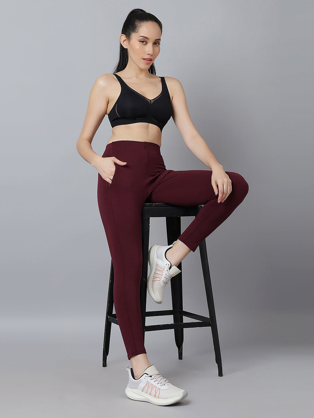 Active 004 High-Rise Yoga Leggings for Women, Flattering Fit Workout Tights with 4-Way Stretch Poly-Spandex & Mobility Gusset