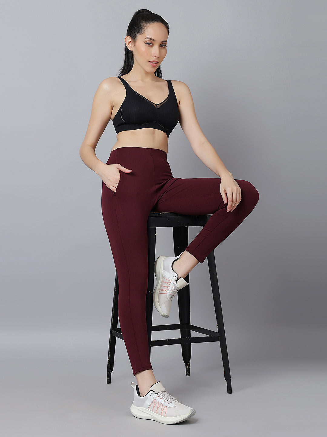 Active 004 High-Rise Yoga Leggings for Women, Flattering Fit Workout Tights with 4-Way Stretch Poly-Spandex & Mobility Gusset